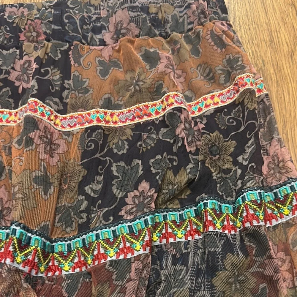 Johnny Was BIYA Bohemian Multicolor Tiered Skirt M tiered front slit lined boho - Picture 4 of 8